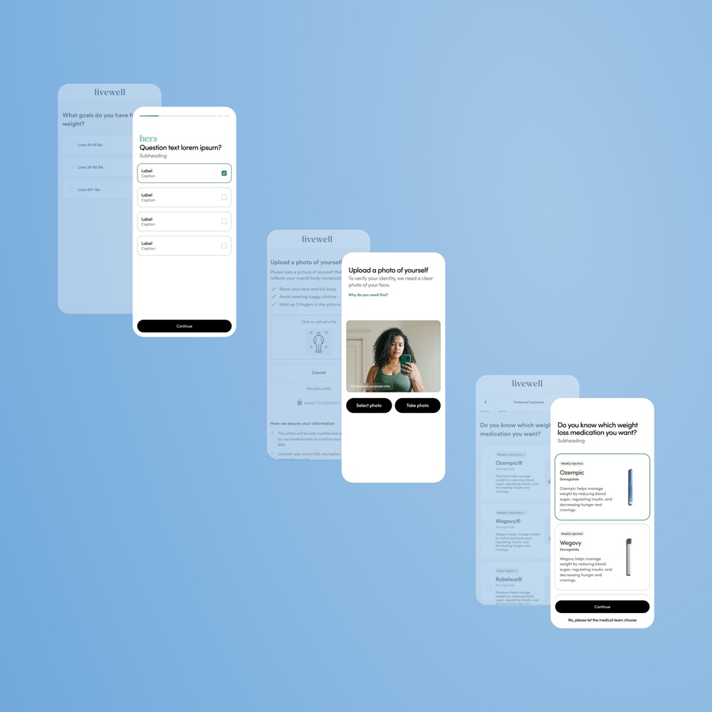 Livewell consultation screens behind the rebranded Hers screens