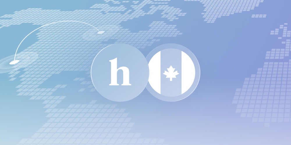 Hims & Hers brand mark next to the Canadian flag over a map