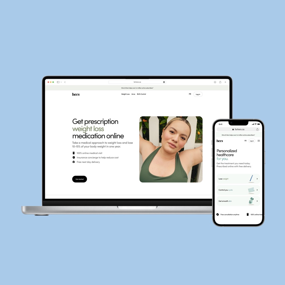 Hers Canada weight-loss page on laptop and phone