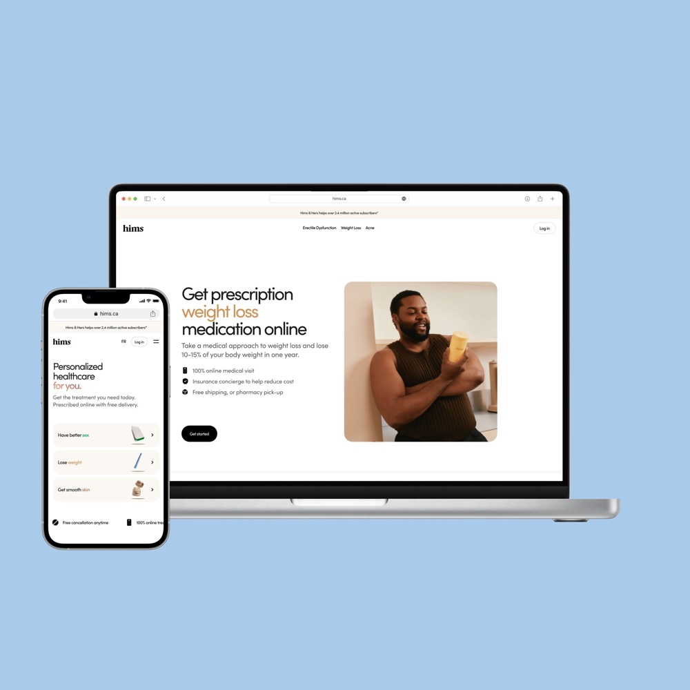 Hims Canada weight-loss page on laptop and phone