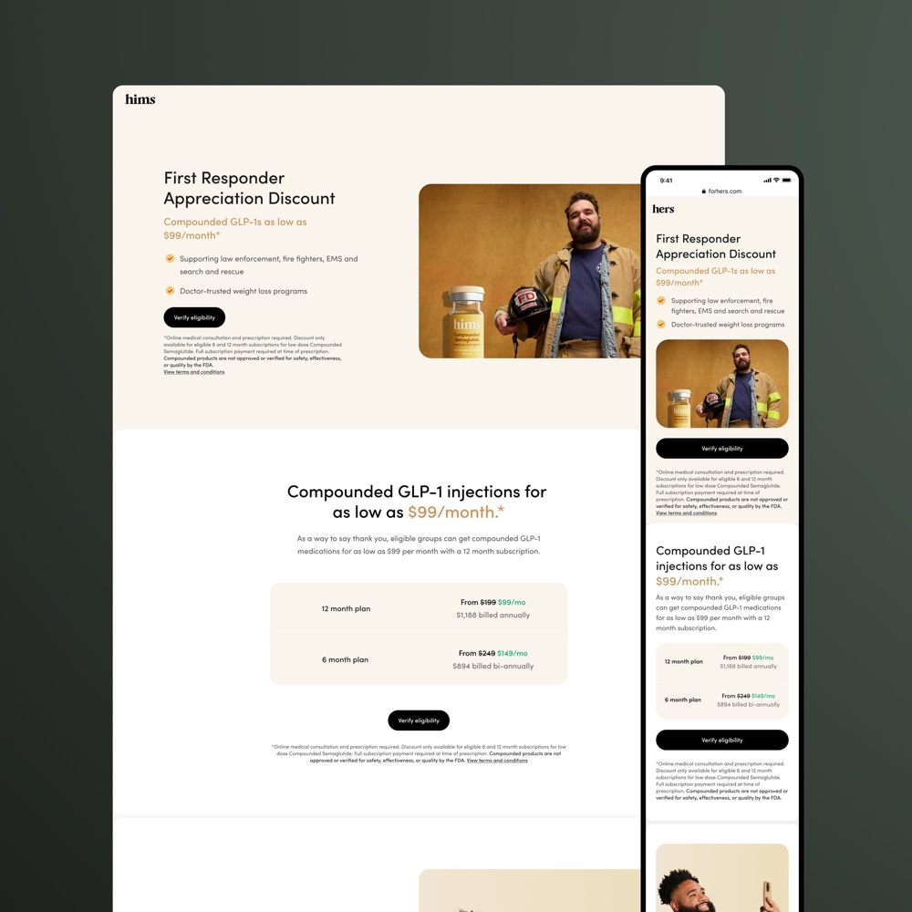 First Responder Appreciation Discount page on desktop and mobile